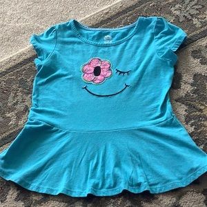 365 garanimals top blue short sleeve, green and black and pink flower si…